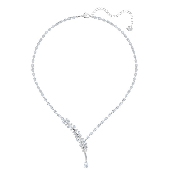 Swarovski Rhodium Feather Crystal Necklace - Picture 3 of 11